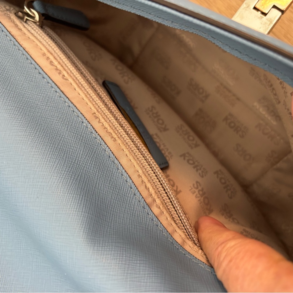 Michael Kors Tina Studded Flap Bag Lt. Blue Saffiano Leather Wear 2-ways - Picture 13 of 13